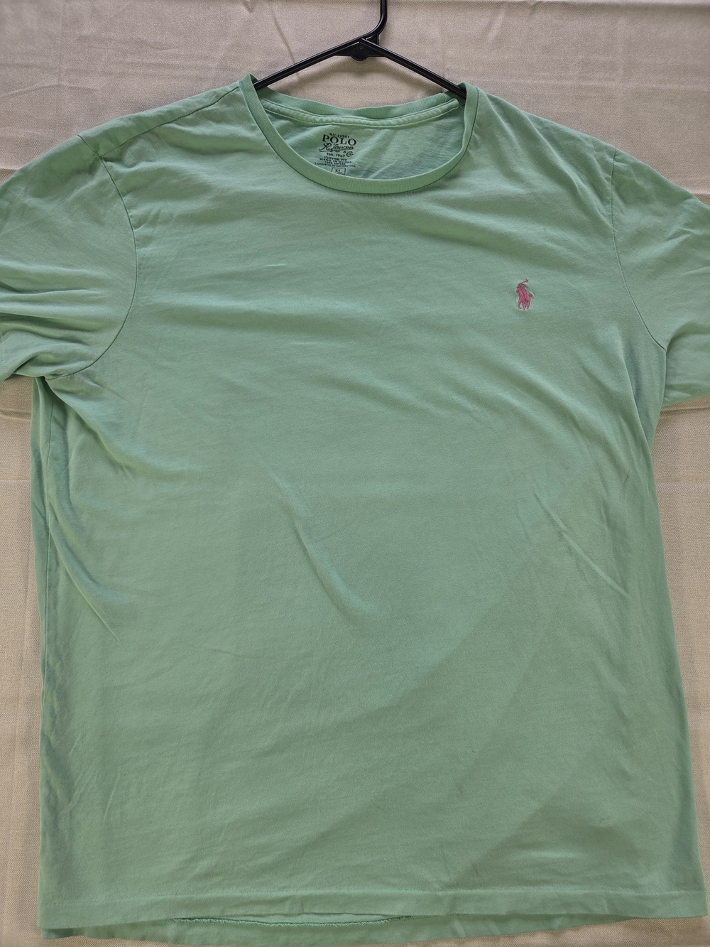 Polo by Ralph Lauren Men’s Light Mint Crew Neck Tee with Pink Pony